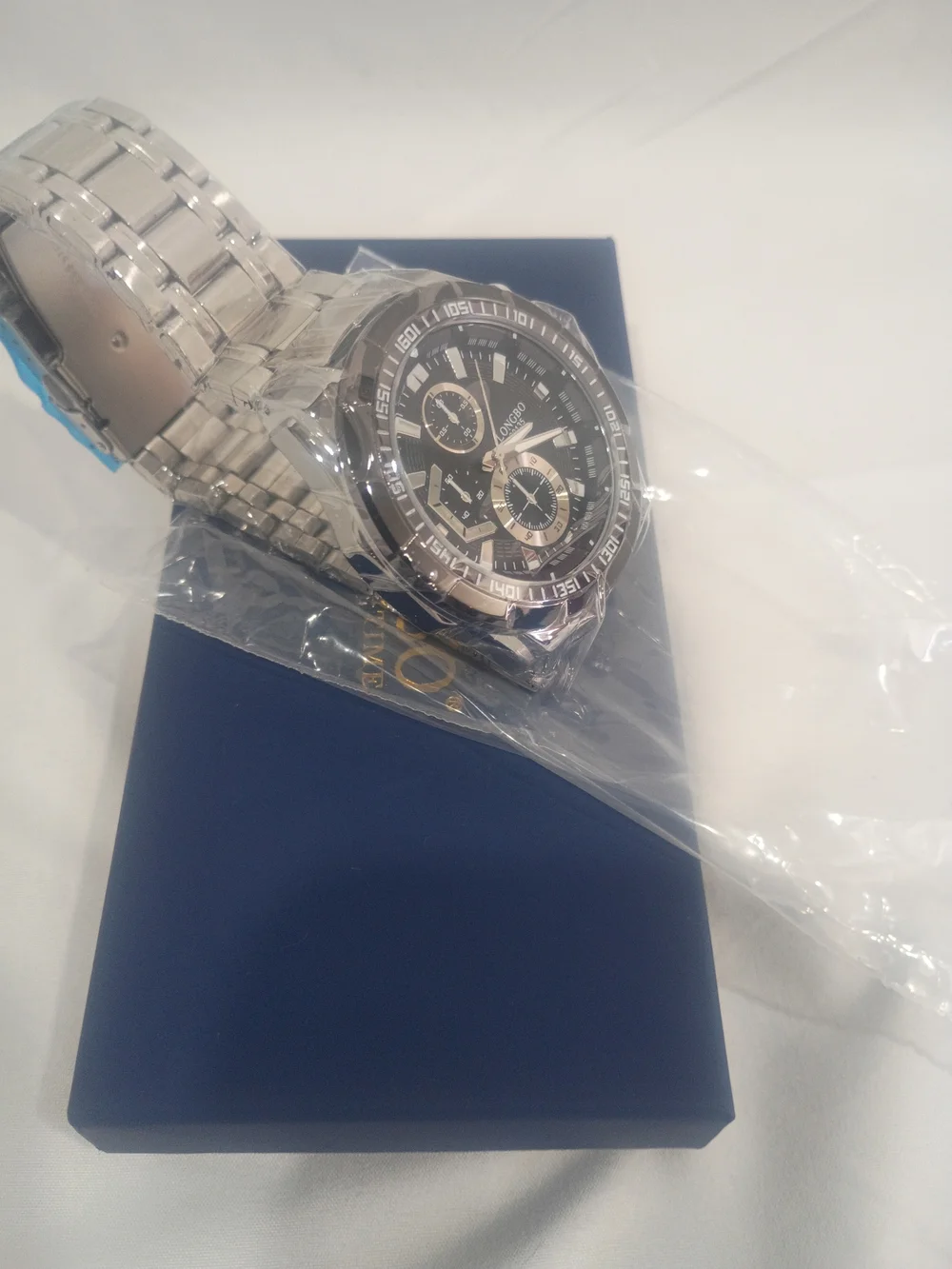 LONGBO Men's Stainless Steel Chronograph Watch in Silver and Black